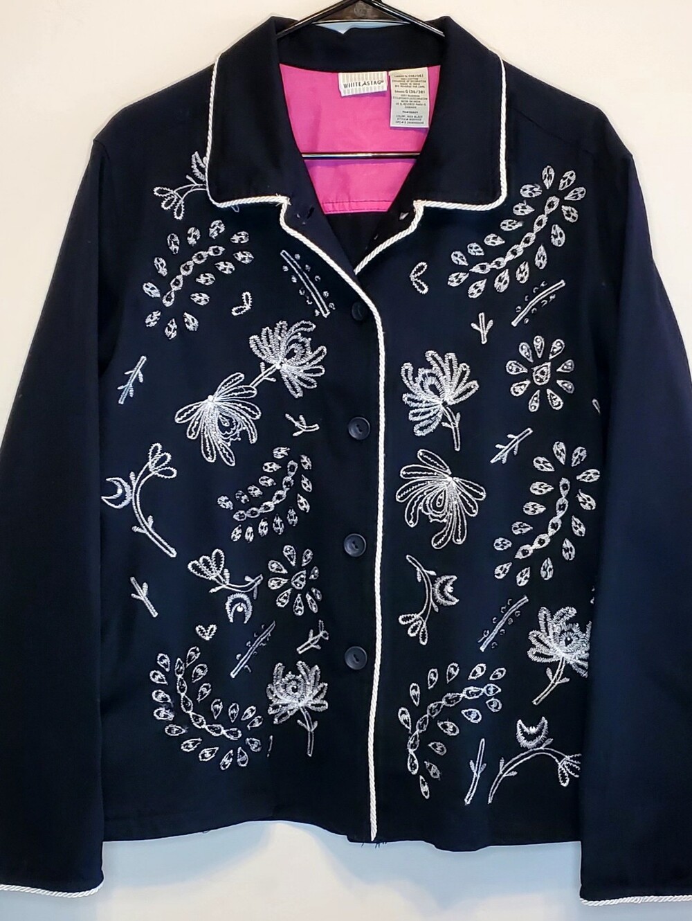 Vintage White Stag Jacket Womens L (12-14)  Black Embroidered  Twill